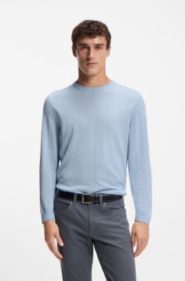Slim-fit sweater in merino wool, Light Blue
