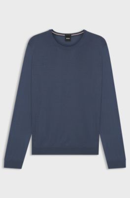 Slim-fit sweater in merino wool, Blue