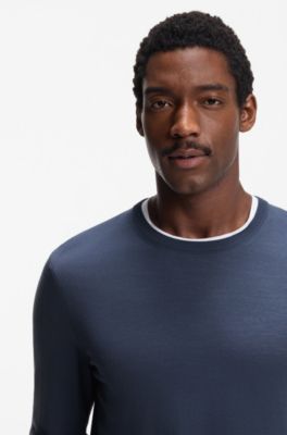 Slim-fit sweater in merino wool, Blue