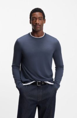 Slim-fit sweater in merino wool, Blue