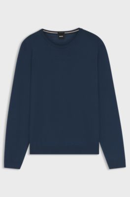 Slim-fit sweater in merino wool, Dark Blue