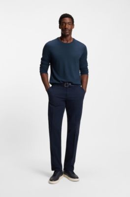 Slim-Fit Pullover aus Merinowolle, Dunkelblau