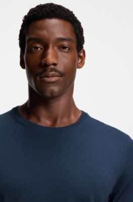 Slim-fit sweater in merino wool, Dark Blue
