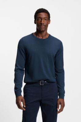 Slim-fit sweater in merino wool, Dark Blue