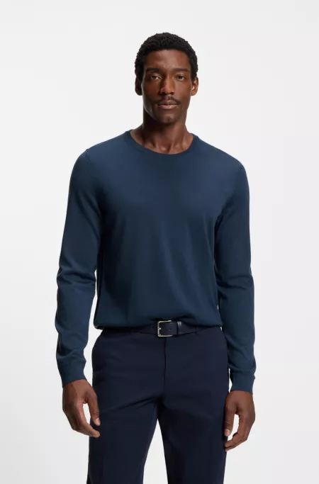 Slim-fit sweater in merino wool with crew neckline