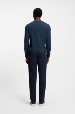 Slim-fit sweater in merino wool, Dark Blue