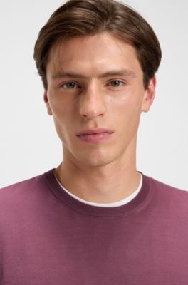 Slim-fit sweater in merino wool, Purple