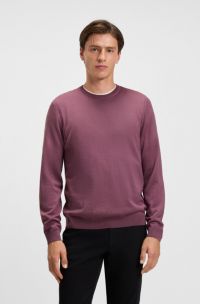 Slim-fit sweater in merino wool with crew neckline, Purple