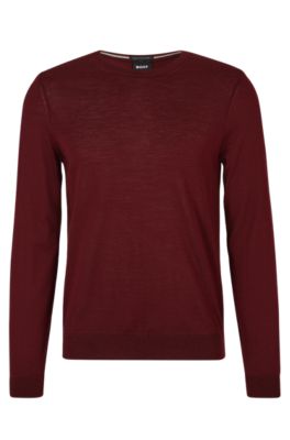 Hugo Boss Slim-fit Sweater In Virgin Wool In Dark Red