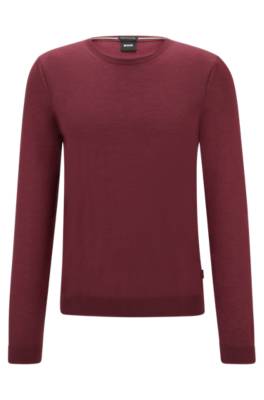 Hugo Boss Slim-fit Sweater In Virgin Wool With Crew Neckline In Red