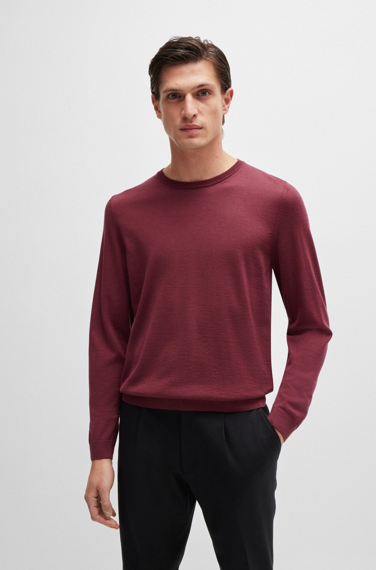BOSS - Slim-fit sweater in virgin wool with crew neckline