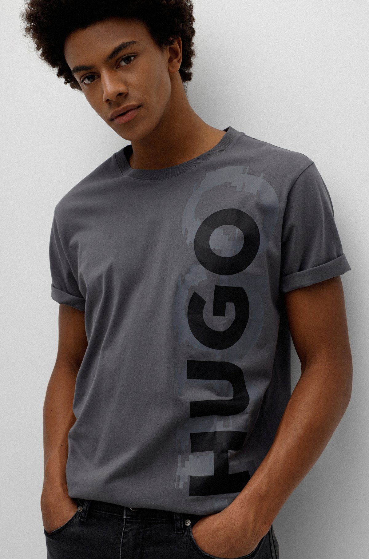 Organic-cotton crew-neck T-shirt with transition logo, Light Grey