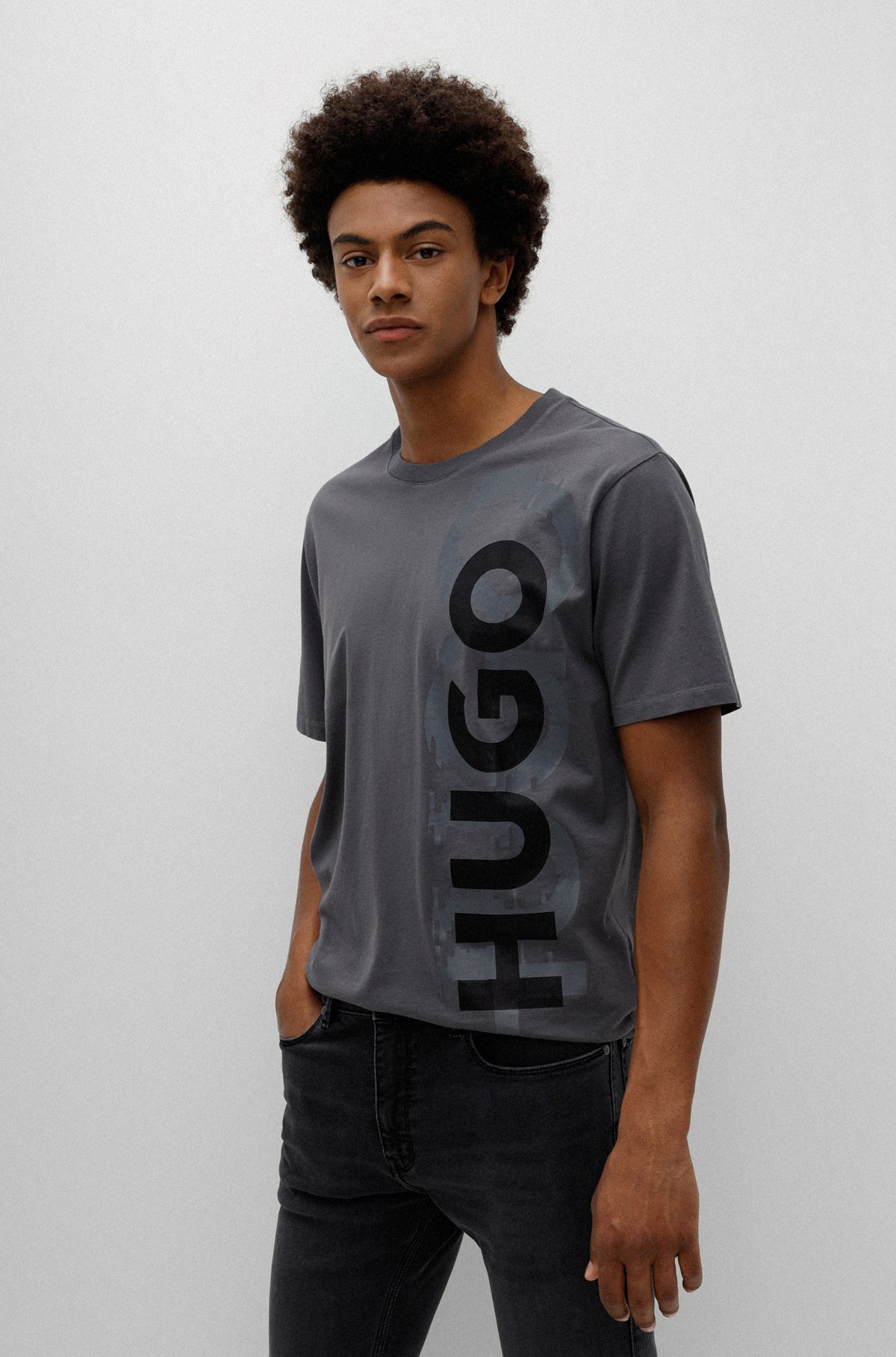 Organic-cotton crew-neck T-shirt with transition logo, Light Grey