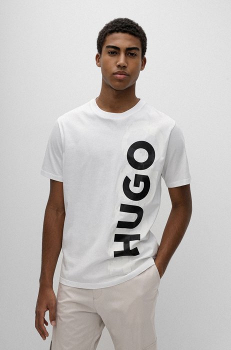 Organic-cotton crew-neck T-shirt with transition logo, White
