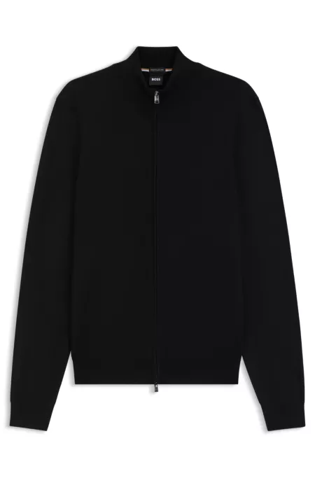 Zip-up cardigan in extra-fine merino wool