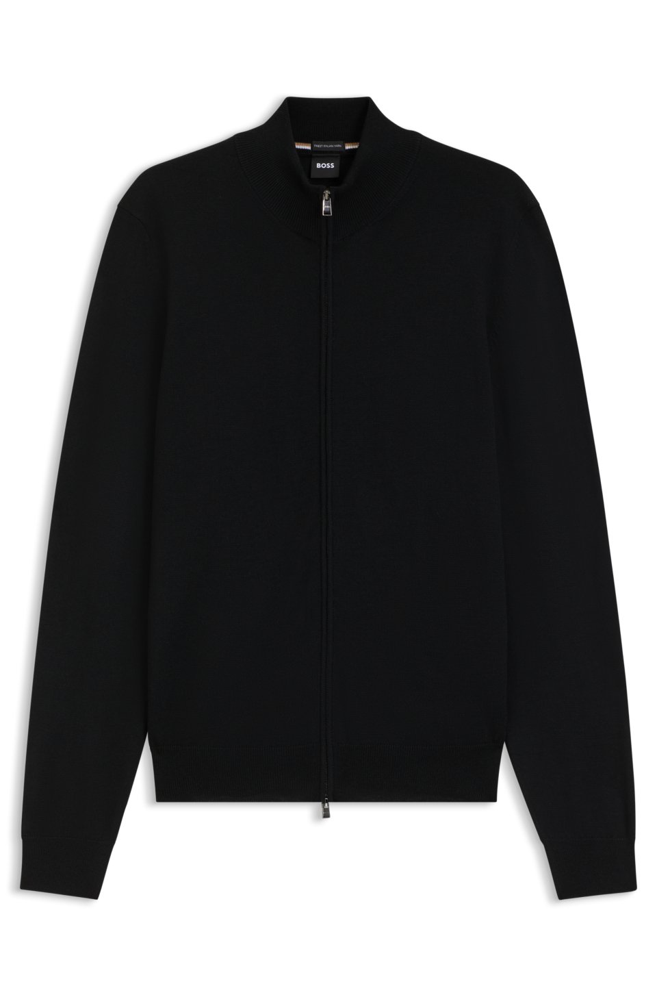 Zip-up cardigan in extra-fine merino wool