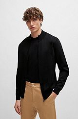 Zip-up regular-fit cardigan in virgin wool, Black