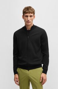 Regular-Fit Cardigan aus Schurwolle, Schwarz