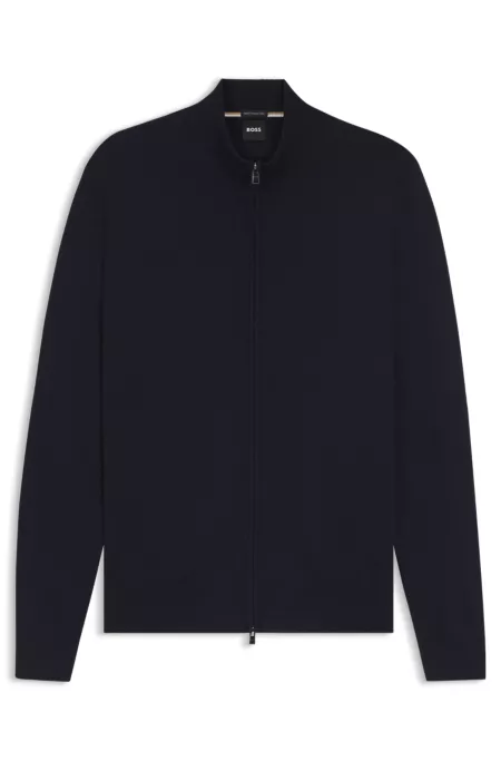 Zip-up cardigan in extra-fine merino wool