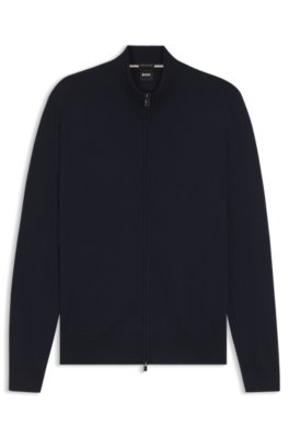 Zip-up cardigan in extra-fine merino wool