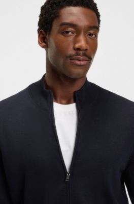 Zapinany na zamek kardigan z&nbsp;bardzo cienkiej wełny merino, Ciemnoniebieski