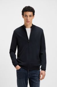 Cardigan in maglia in lana vergine con zip, Blu scuro