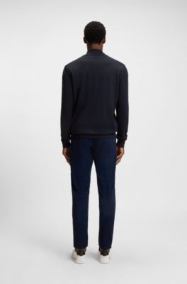 Zip-up cardigan in extra-fine merino wool, Dark Blue