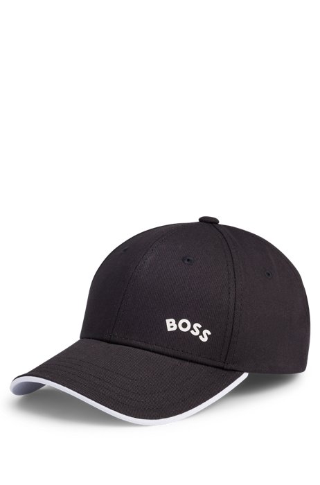 Cotton-twill cap with contrast logo and tipping, Black