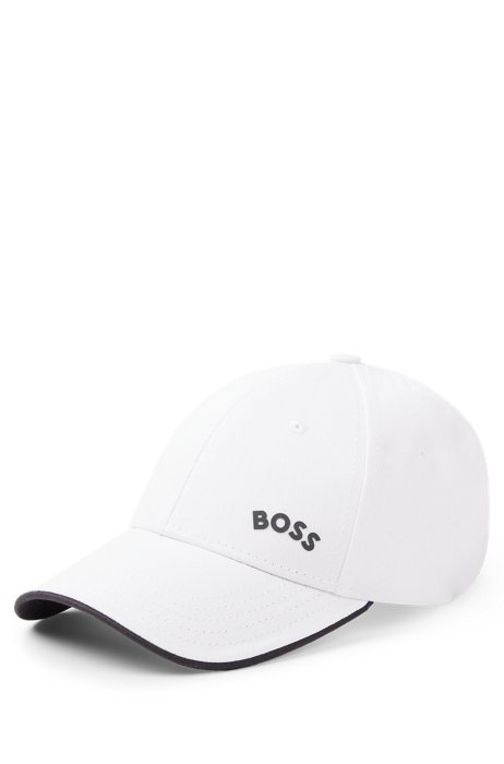 Cotton-twill cap with contrast logo and tipping, White