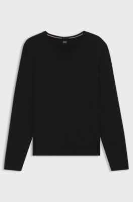 Maglione in lana merino extra-fine con scollo a V, Nero