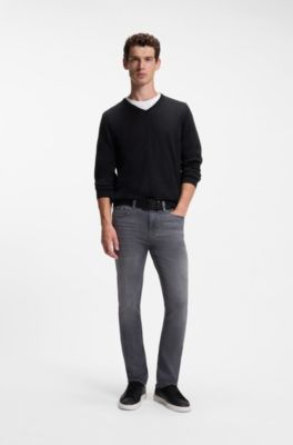 Maglione in lana merino extra-fine con scollo a V, Nero
