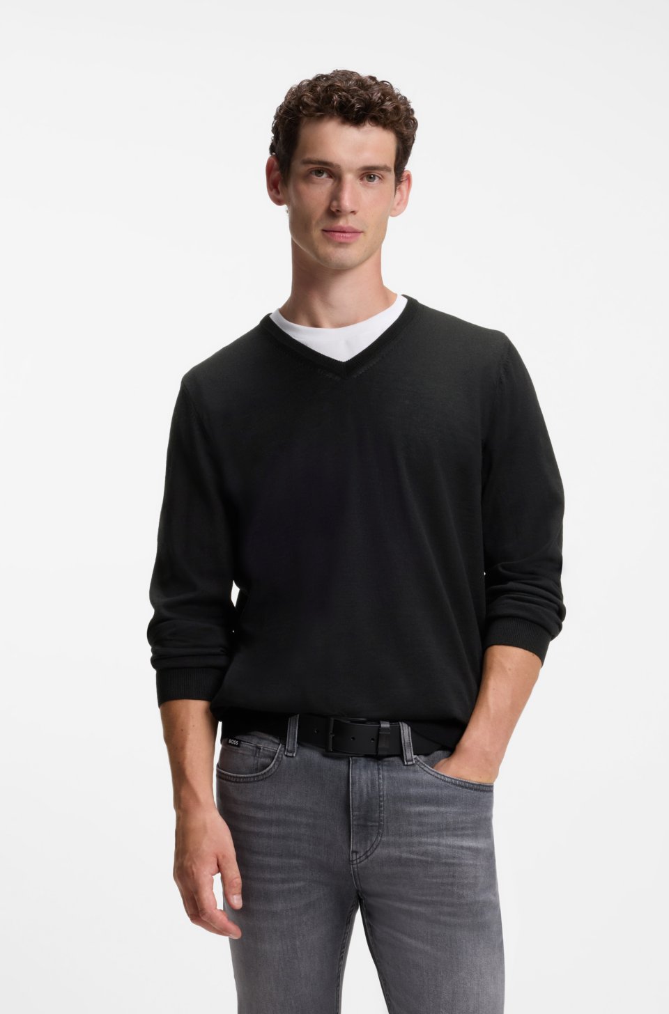 V-neck sweater in extra-fine merino wool