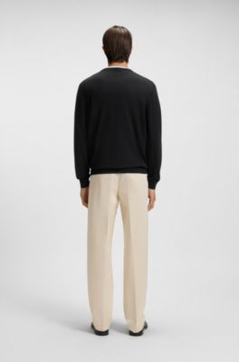 V-neck sweater in extra-fine merino wool, Black