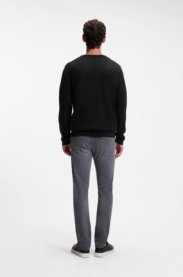 Maglione in lana merino extra-fine con scollo a V, Nero