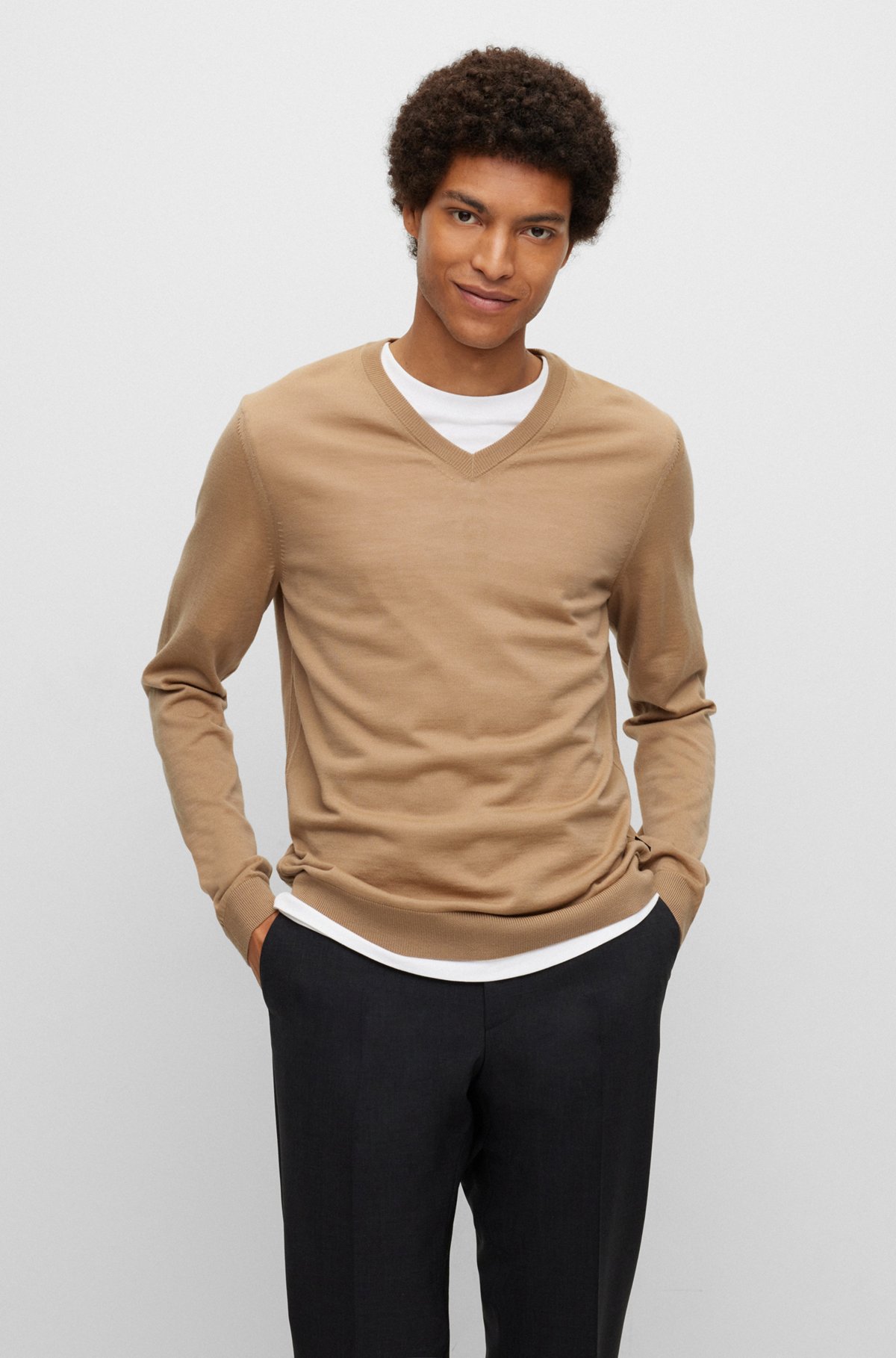 BOSS - V-neck sweater in virgin wool
