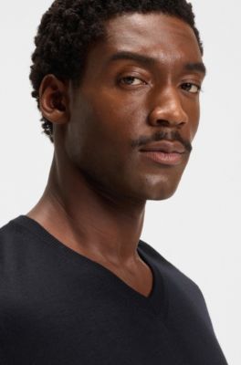 V-neck sweater in extra-fine merino wool, Dark Blue