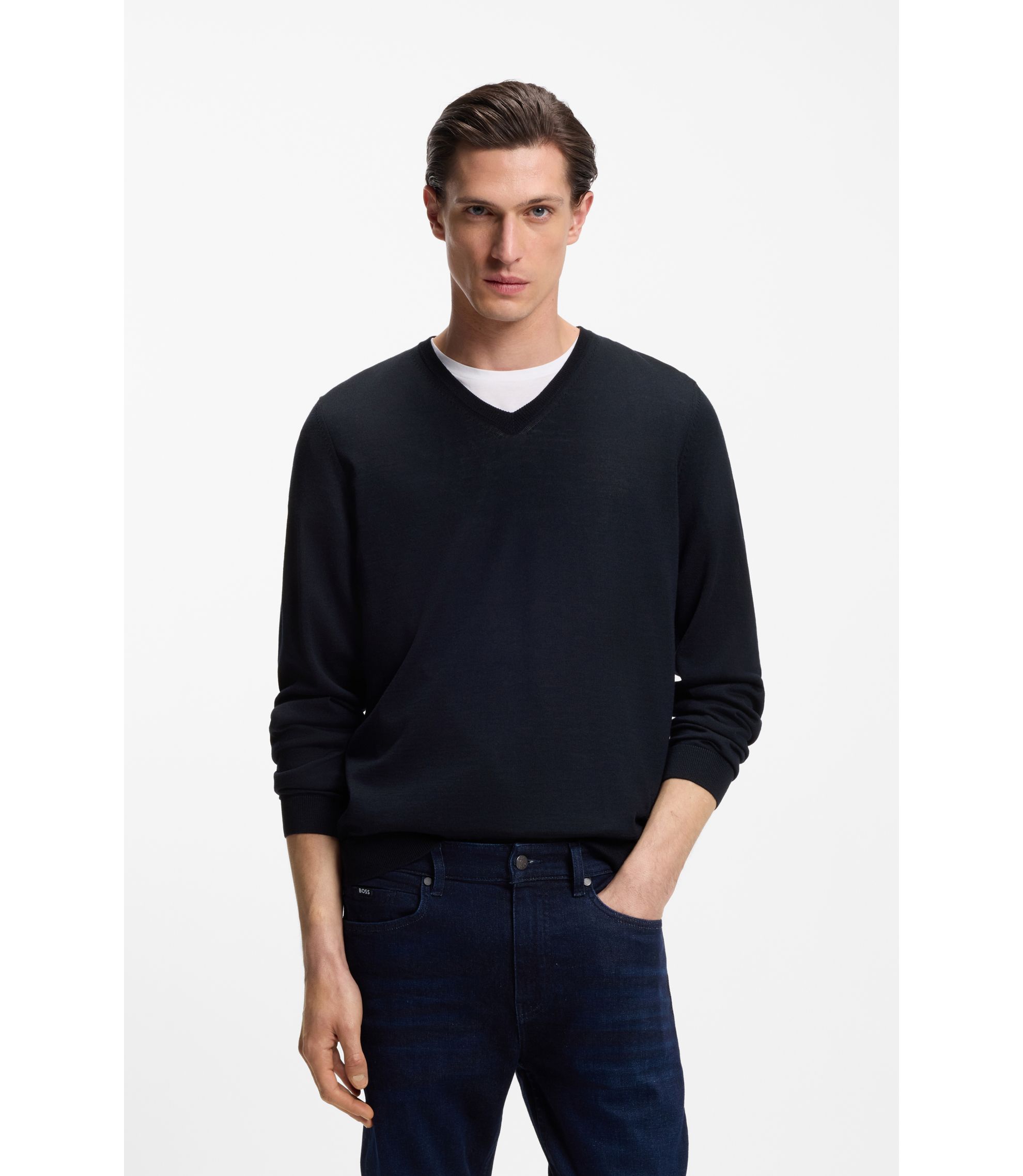 Pullover aus extrafeiner Merinowolle mit V-Ausschnitt
