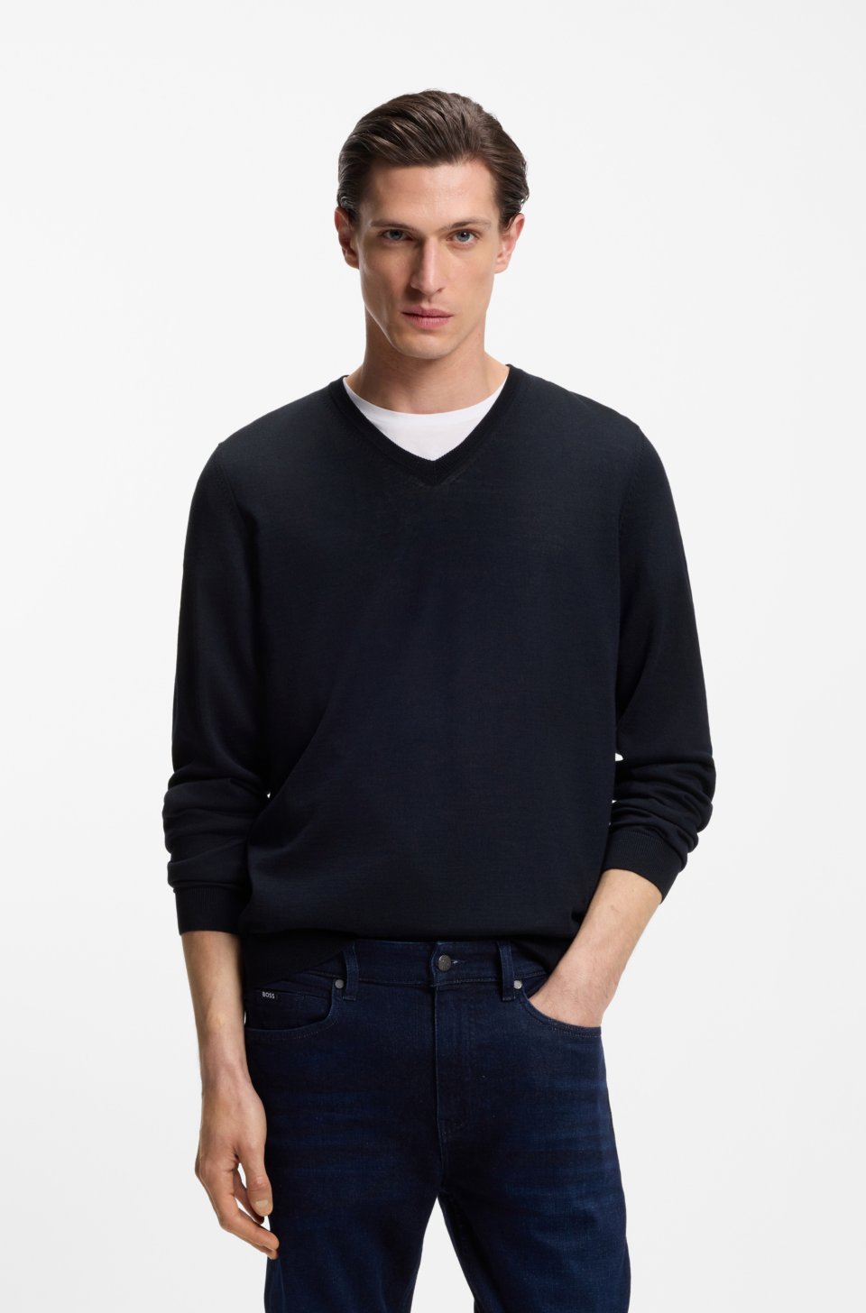 V-neck sweater in extra-fine merino wool