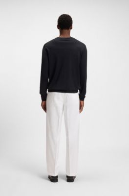 V-neck sweater in extra-fine merino wool, Dark Blue