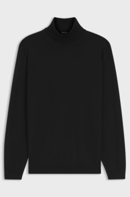 Slim-Fit Rollkragenpullover aus extrafeiner Merinowolle, Schwarz