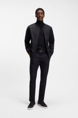 Slim-Fit Rollkragenpullover aus extrafeiner Merinowolle, Schwarz