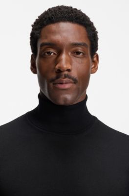 Slim-fit rollneck sweater in extra-fine merino wool, Black