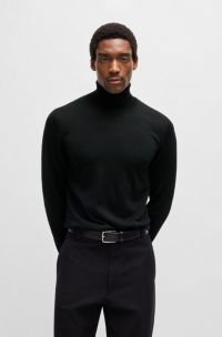 Slim-fit rollneck sweater in merino wool, Black