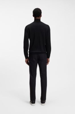 Maglione slim fit a collo alto in lana merino extra fine, Nero
