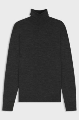 Slim-fit rollneck sweater in extra-fine merino wool, Dark Grey