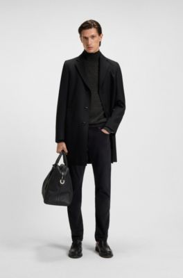 Slim-Fit Rollkragenpullover aus extrafeiner Merinowolle, Dunkelgrau