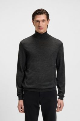 Slim-fit rollneck sweater in extra-fine merino wool, Dark Grey