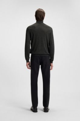 Slim-Fit Rollkragenpullover aus extrafeiner Merinowolle, Dunkelgrau