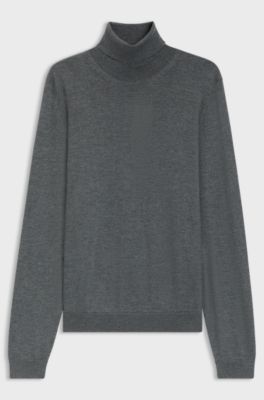 Slim-fit rollneck sweater in extra-fine merino wool, Grey