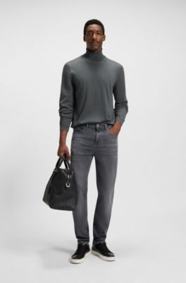 Slim-fit rollneck sweater in extra-fine merino wool, Grey